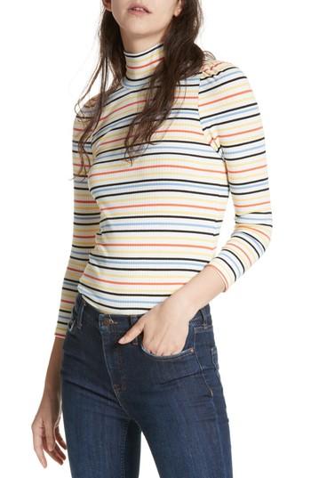 Women's Free People I'm Cute Stripe Turtleneck Sweater - Ivory