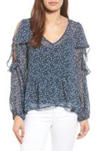 Women's Halogen Ruffle Cold Shoulder Top, Size - Blue