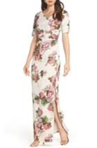 Women's Adrianna Papell Metallic & Floral Column Gown - Beige