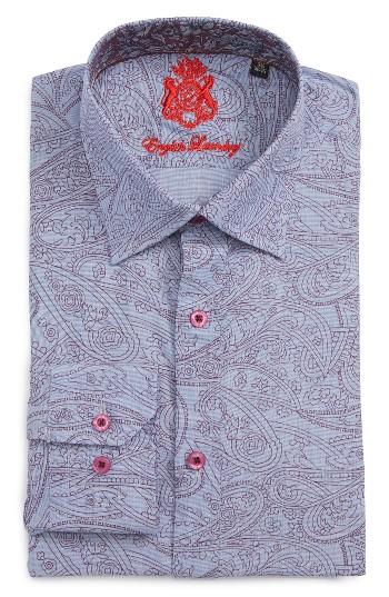 Men's English Laundry Trim Fit Paisley Dress Shirt 32/33 - Burgundy
