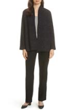 Women's Eileen Fisher High Collar Textured Cotton Blend Jacket, Size - Black