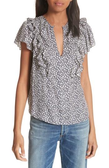 Women's Rebecca Taylor Lauren Ruffle Sleeve Silk Top - Blue