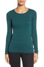Petite Women's Caslon Long Sleeve Scoop Neck Cotton Tee, Size P - Green