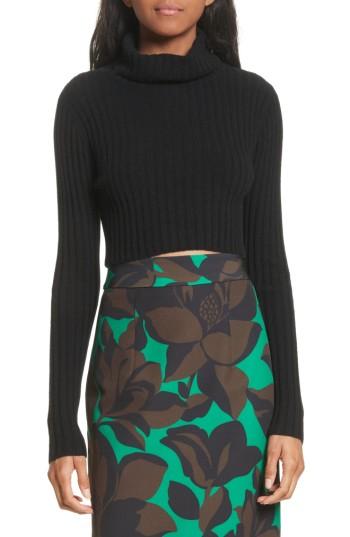 Women's Milly Crop Ribbed Cashmere Sweater, Size - Black