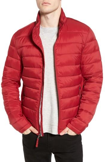 Men's Black Rivet Water Resistant Packable Puffer Jacket, Size - Red