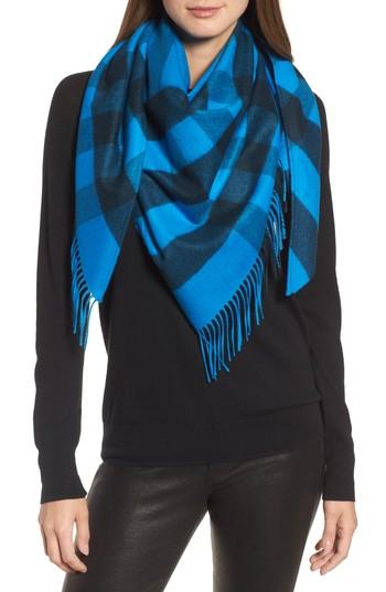 Women's Burberry Mega Check Cashmere Scarf, Size - Blue