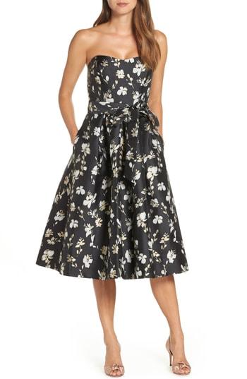 Women's 1901 Strapless Floral Jacquard Fit & Flare Midi Dress - Black