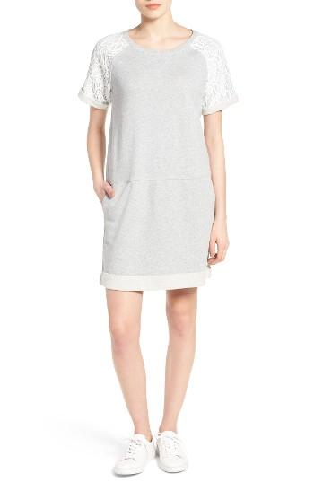 Women's Caslon Lace Sleeve Cotton Terry Shift Dress