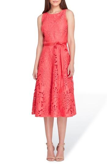 Women's Tahari Tropical Leaf Lace A-line Dress - Pink
