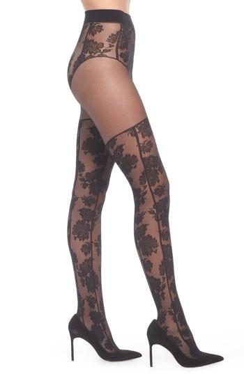 Women's Oroblu Collant Flower Bouquet Tights - Black