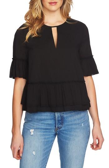Women's 1.state Keyhole Peplum Blouse - Black
