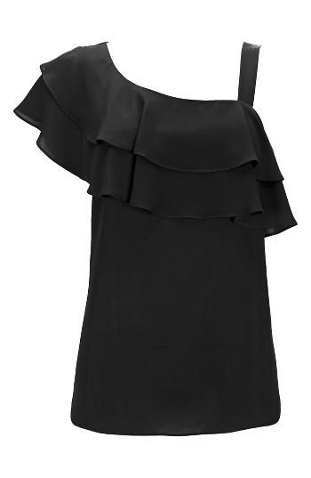 Women's Wallis Double Ruffle One-shoulder Top Us / 10 Uk - Black