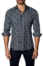 Men's Jared Lang Trim Fit Leaf Print Sport Shirt - Blue