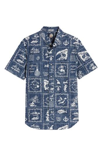 Men's Reyn Spooner Stories From The East Fit Sport Shirt, Size Medium - Blue