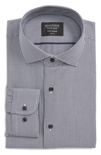 Men's Nordstrom Men's Shop Tech-smart Trim Fit Houndstooth Dress Shirt .5 32/33 - Blue