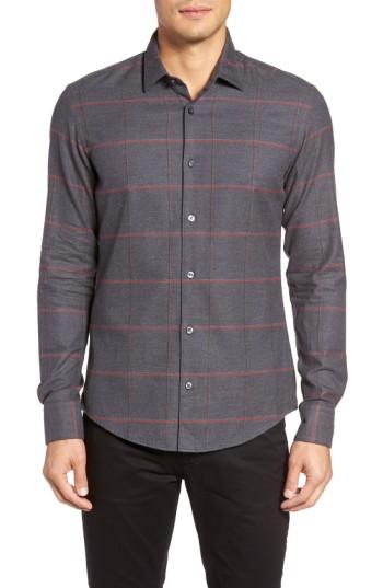 Men's Boss Reid Trim Fit Check Sport Shirt - Grey