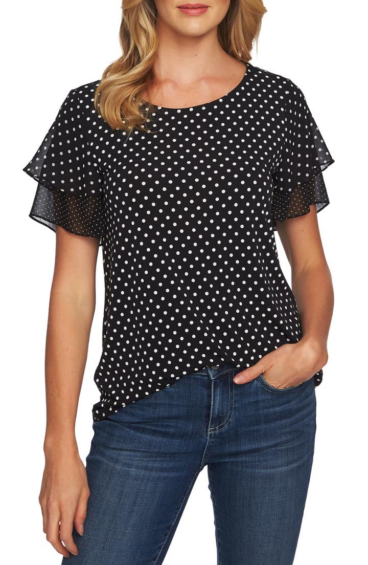 Women's Cece Refined Tiered Ruffle Sleeve Blouse, Size - Black