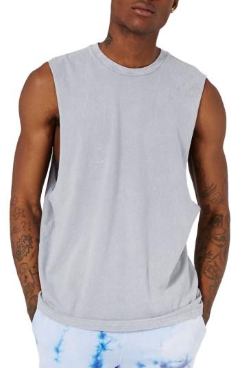 Men's Topman Crinkle Tank, Size - Grey
