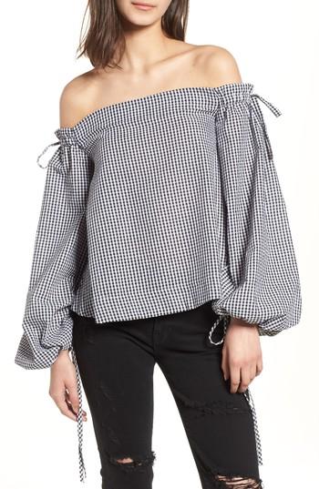 Women's Kendall + Kylie Gingham Off The Shoulder Top - Black