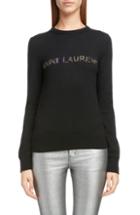 Women's Saint Laurent Beaded Logo Wool Sweater - Black
