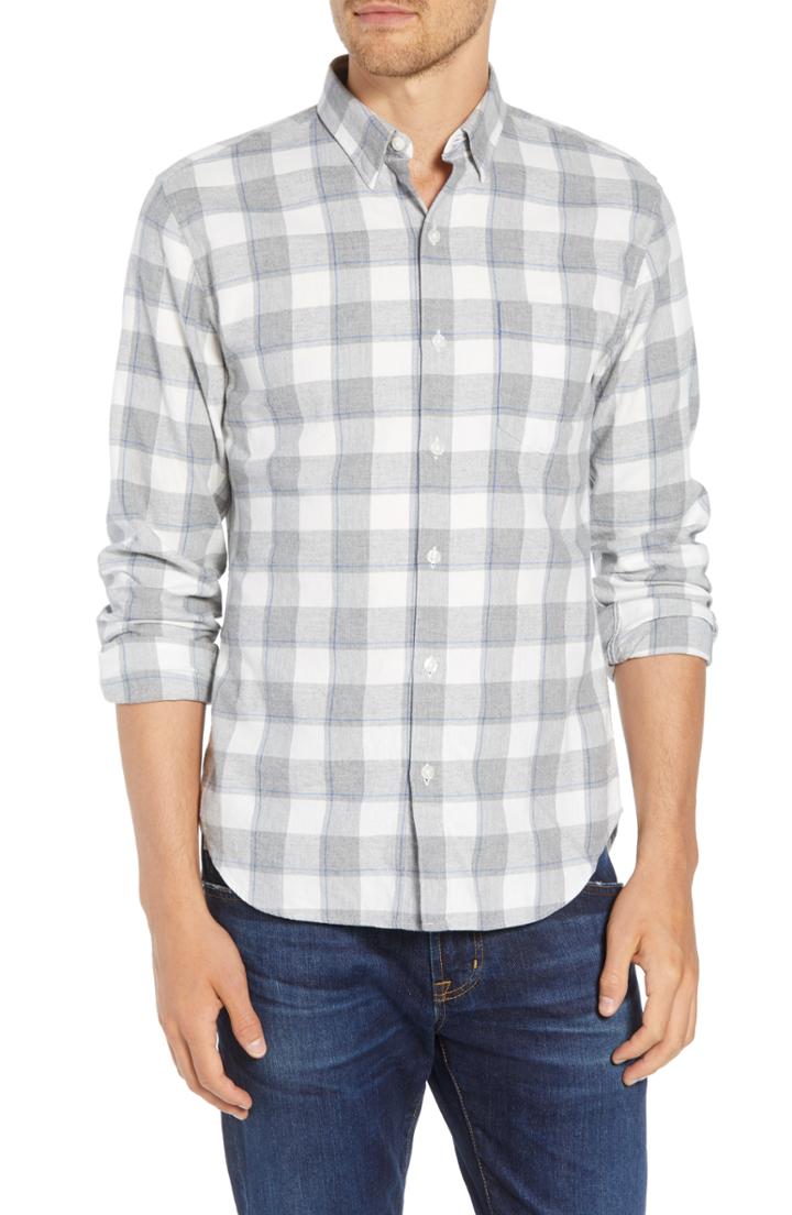 Men's Bonobos Brushed Button Down Slim Fit Plaid Sport Shirt R - White