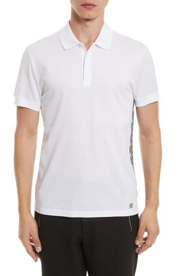 Men's Versace Collection Contrast Trim Pique Polo, Size - White