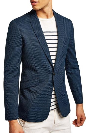 Men's Topman Skinny Fit Pin Dot Suit Jacket R - Blue