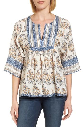 Women's Lucky Brand Mixed Print Peasant Top - Ivory