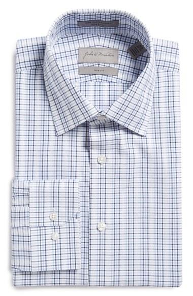Men's John W. Nordstrom Trim Fit Check Dress Shirt .5 34/35 - Blue