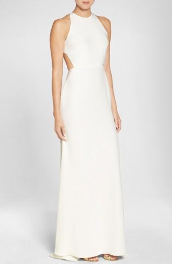 Women's Sarah Seven Cutout Back Silk Crepe Halter Style Gown