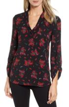 Women's Chaus Roll Tab Paisley Blouse - Black