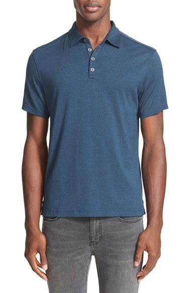 Men's John Varvatos Collection Hampton Silk & Cotton Polo, Size - Blue