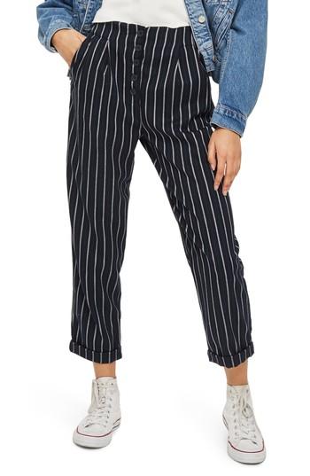 Women's Topshop Button Front Stripe Tapered Trousers Us (fits Like 0) - Green