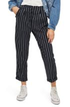 Women's Topshop Button Front Stripe Tapered Trousers Us (fits Like 0) - Green