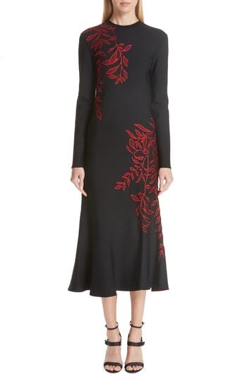 Women's Oscar De La Renta Floral Intarsia Dress - Black