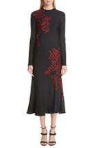Women's Oscar De La Renta Floral Intarsia Dress - Black