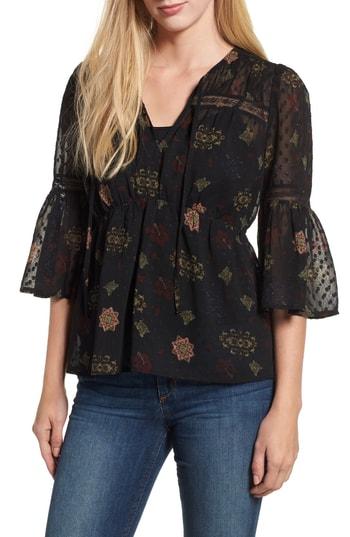 Women's Lucky Brand Swiss Dot Sheer Floral Blouse - Black
