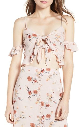 Women's Lost + Wander Rosa Floral Tie Front Crop Top - Pink