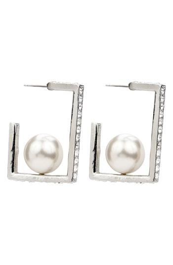 Women's Ben-amun Crystal & Imitation Pearl Square Hoop Earrings