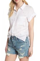Women's Rails Whitney Flamingo Print Linen Blend Shirt - White