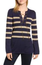 Women's Michael Michael Kors Chain Lace-up Stripe Sweater - Blue