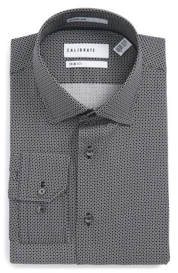 Men's Calibrate Trim Fit Geometric Dress Shirt 32/33 - Black