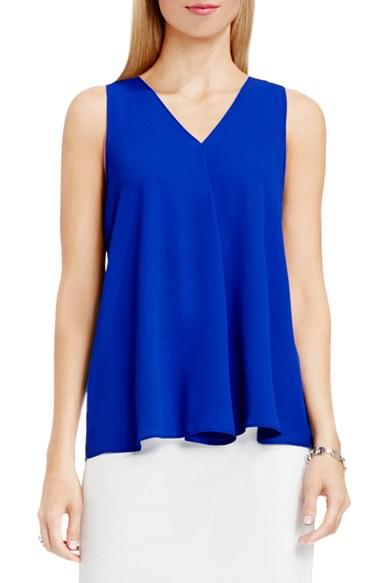 Women's Vince Camuto Drape Front V-neck Sleeveless Blouse - Blue