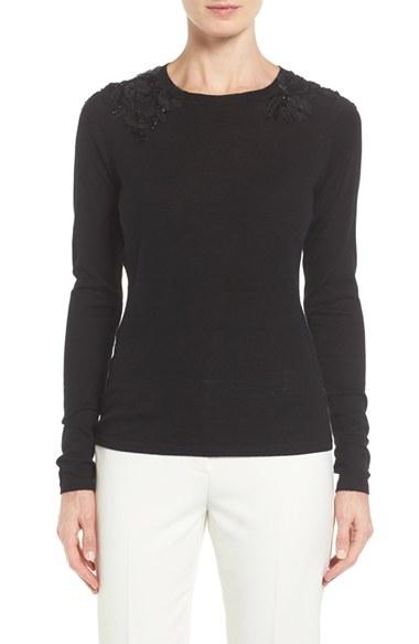 Women's Elie Tahari Grace Embellished Merino Wool Sweater