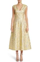 Women's St. John Collection Metallic Floral Jacquard Dress - Yellow