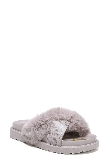 Women's Sam Edelman Bianca Faux Fur Cross Strap Sandal M - Grey