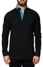 Men's Maceoo Slim Fit Woven Trim Long Sleeve Polo (s) - Black