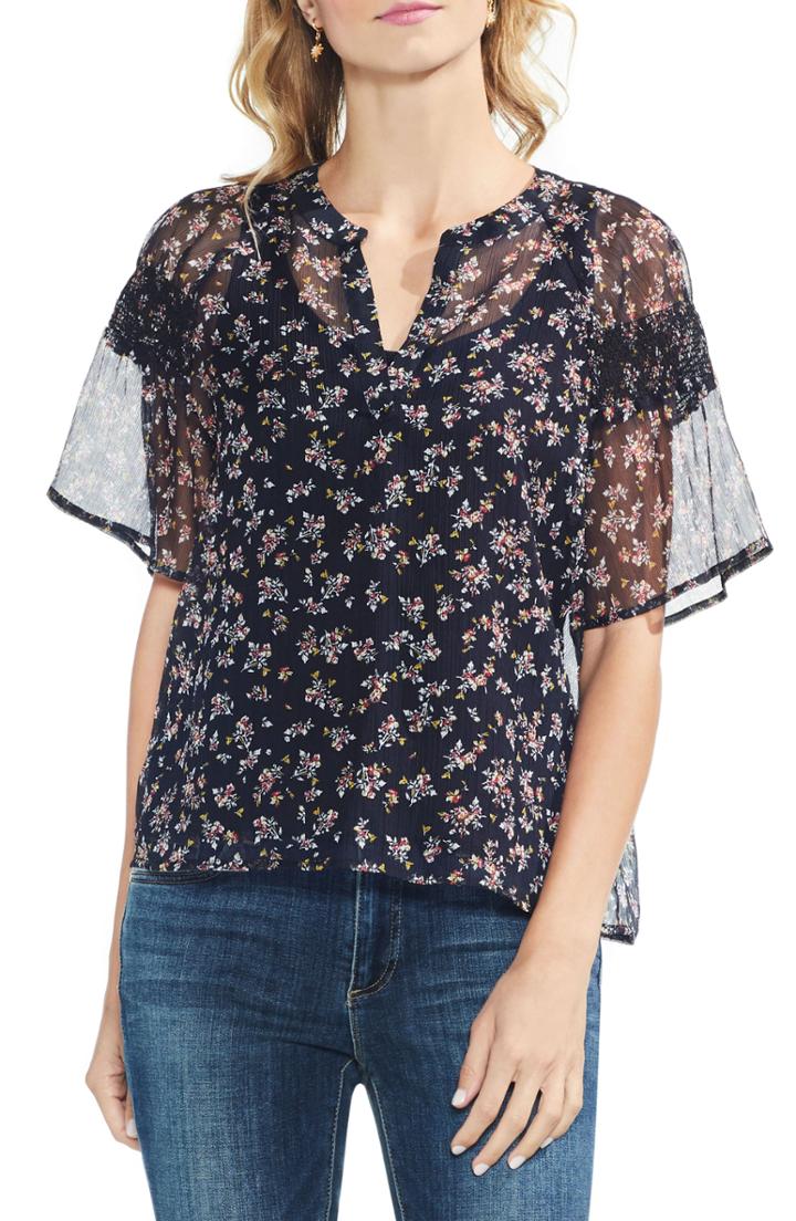 Women's Vince Camuto Manor Ditsy Flutter Sleeve Blouse - Blue
