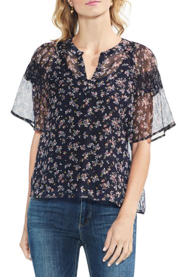 Women's Vince Camuto Manor Ditsy Flutter Sleeve Blouse - Blue