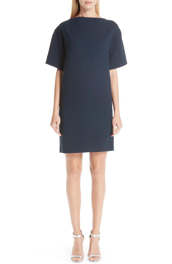 Women's Oscar De La Renta Ruffle Hem Stretch Wool Shift Dress
